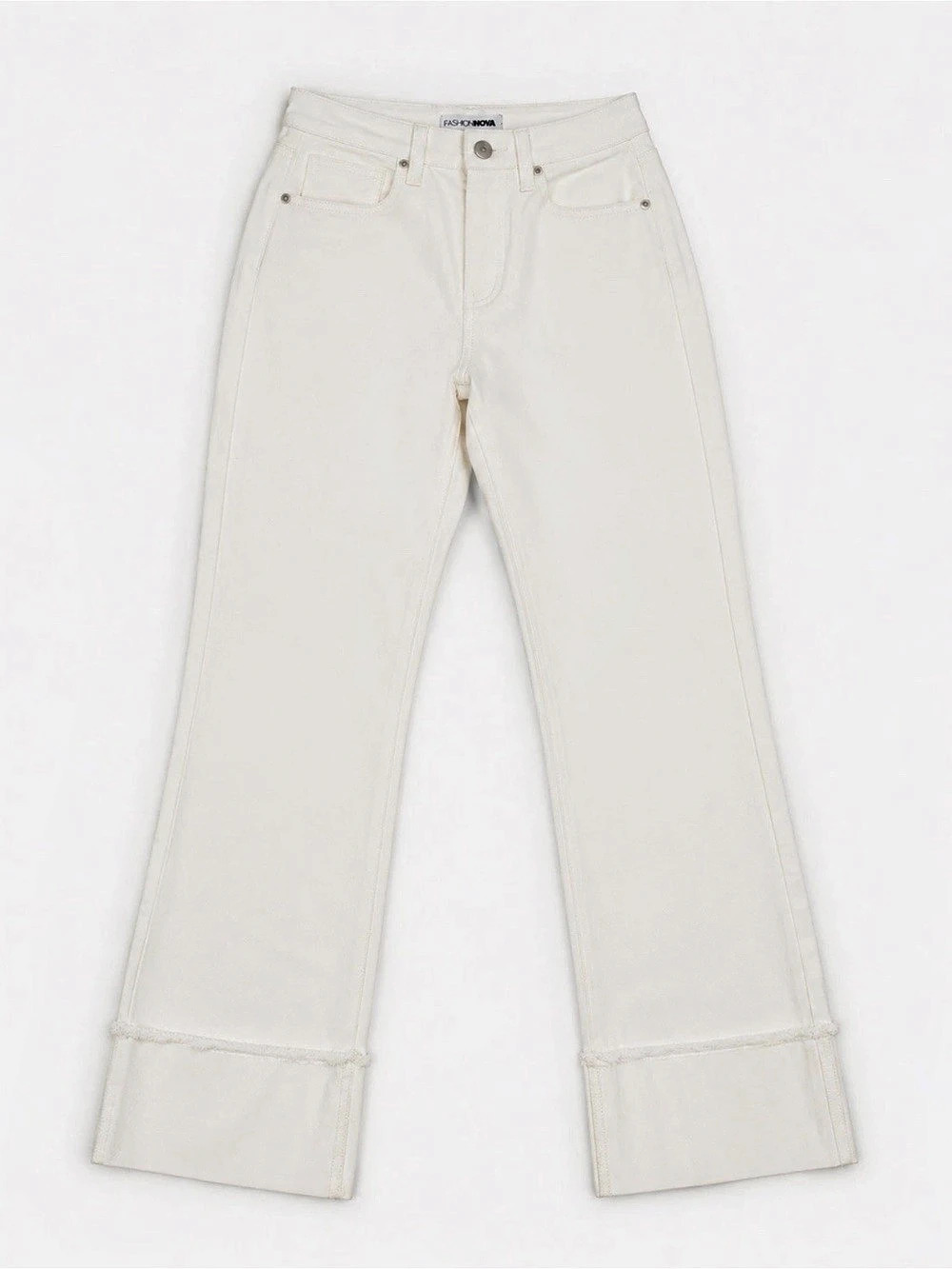 Fashion Nova All The While Cuffed Wide Leg Jeans White Small
